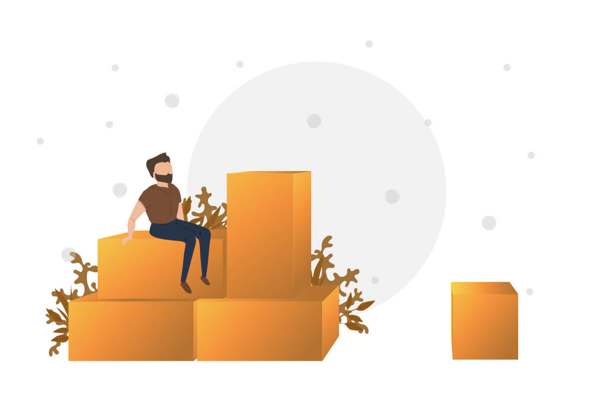 Morgan sidder på kasser