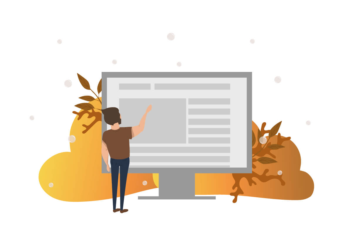 Morgan står ved en skærm og kigger på PWA