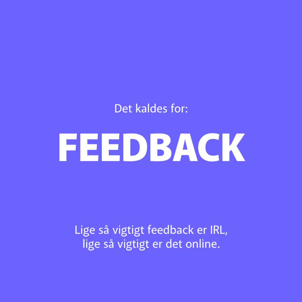 Blå baggrund med tekst om feedback