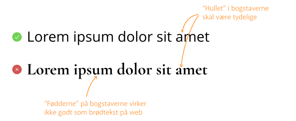 Billede der viser fordele og ulemper ved to forskellige skrifttyper