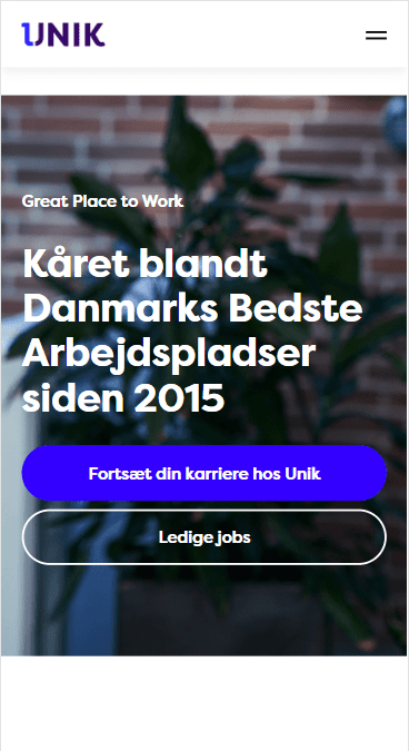 Mobil screenshot fra hjemmesiden UNIK
