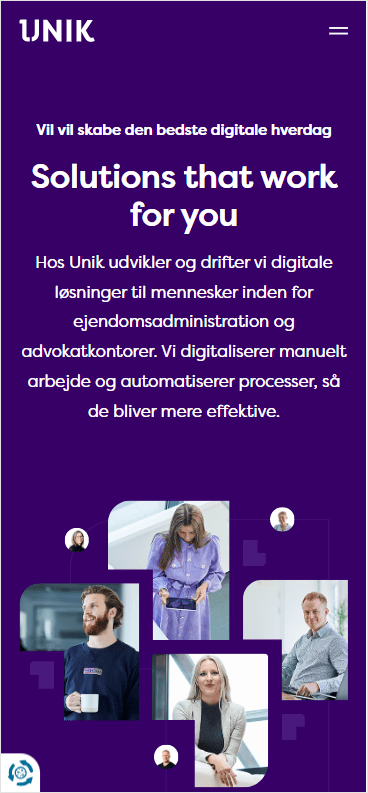 Mobil screenshot af hjemmesiden UNIK