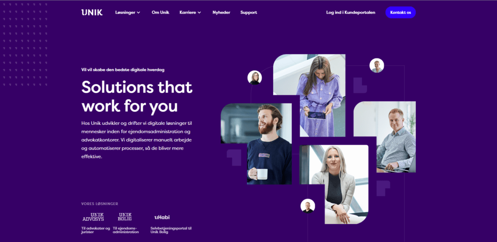 Desktop screenshot fra hjemmesiden UNIK